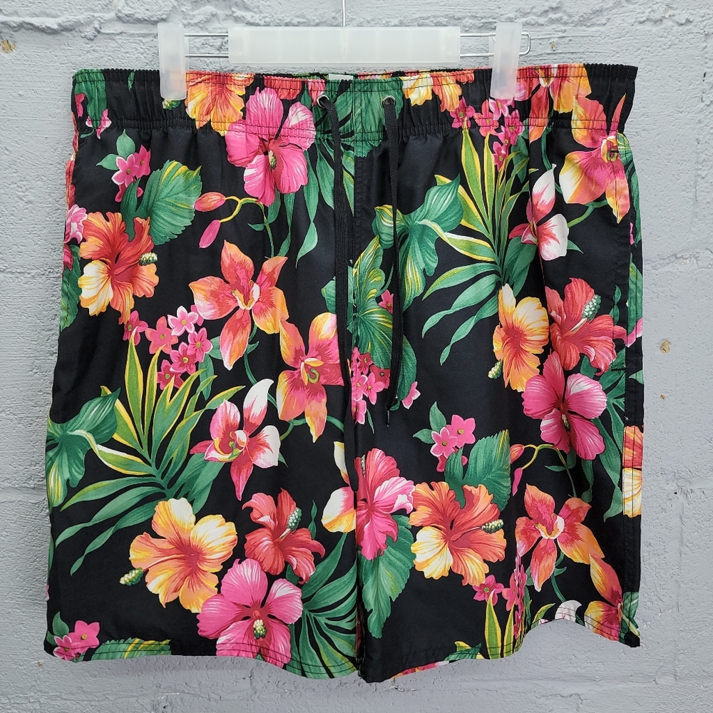 Outdoor Oasis Men's Floral Print Lined Swim Trunks Shorts Bottoms